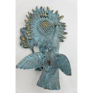 Hummingbird Sunflower Wall Hook Door Knocker Decor Verdigris Bronze Cast Metal